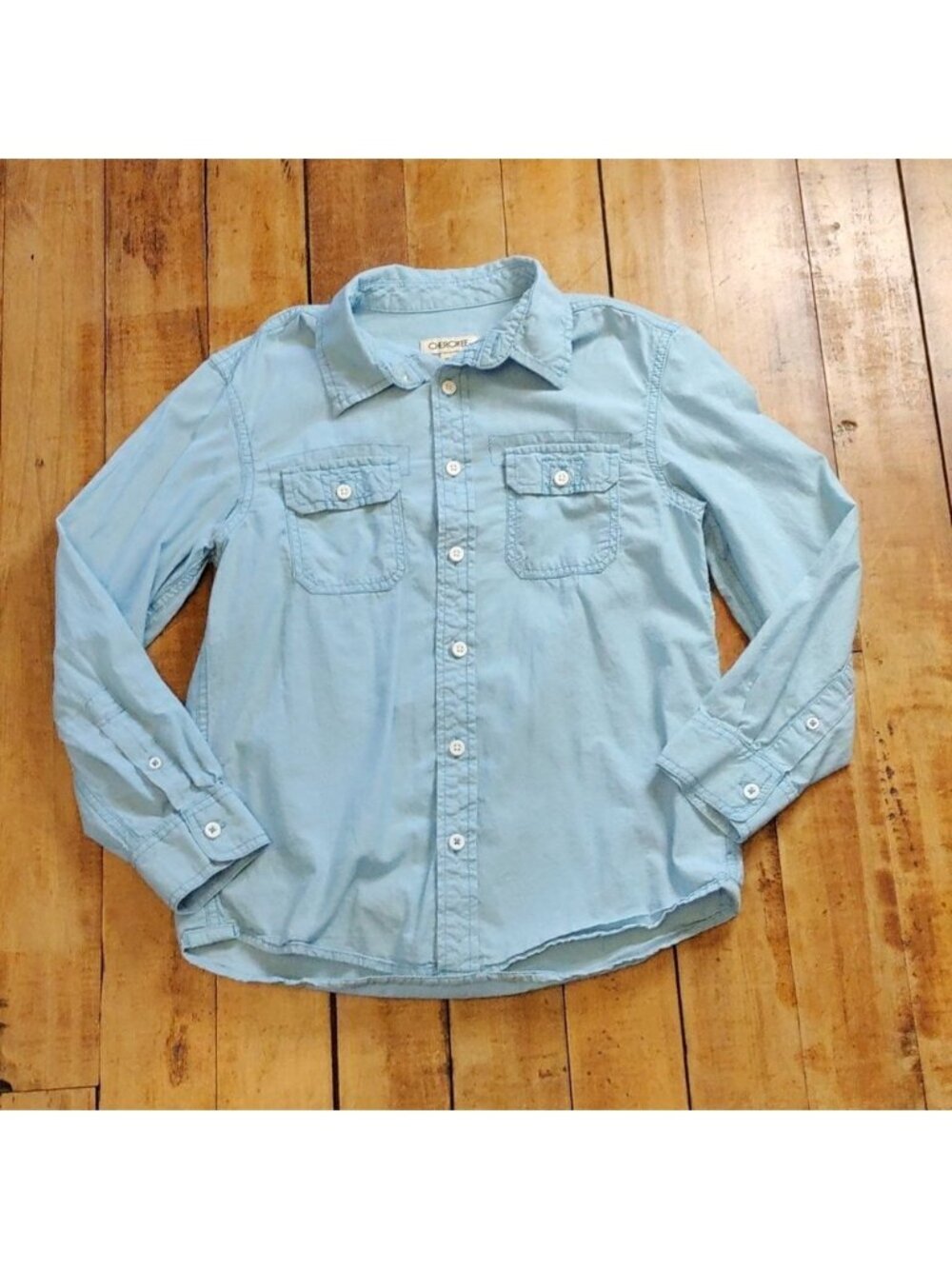 Cherokee shirt size 8 button down blue cotton spring easter outfit dress shirt